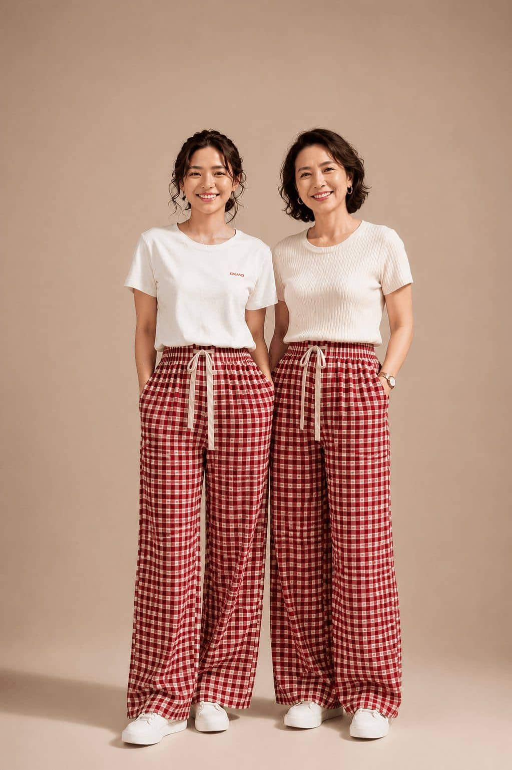 Quần Ống Rộng Nữ Caro Lưng Cao