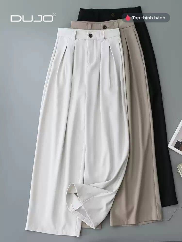 Quần Âu dáng suông Nữ Lưng Cao Kèm Belt