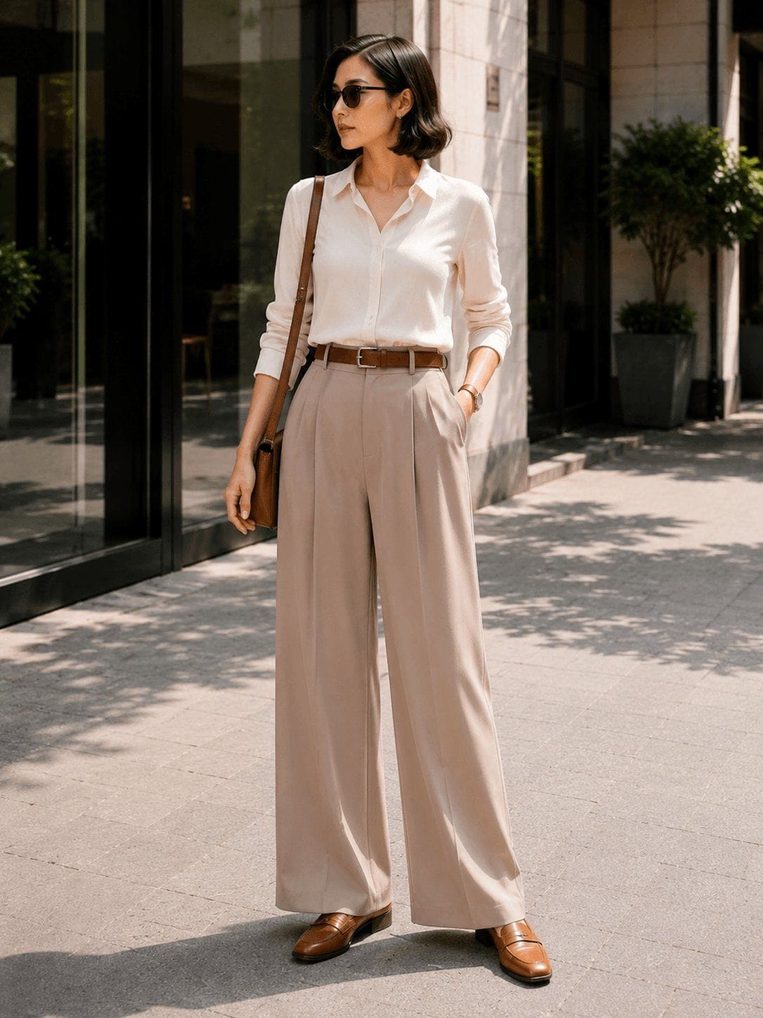 Quần Âu dáng suông Nữ Lưng Cao Kèm Belt